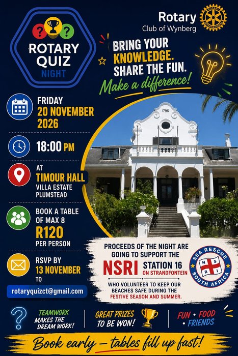 Rotary Quiz Night, 20 November 2026.